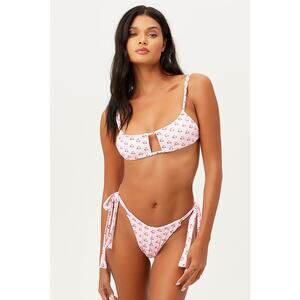 Frankies Bikinis Pink Red Strawberries Ruched Bathing Suit X Large $195 NWT